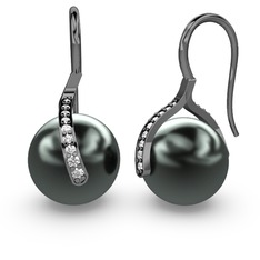 Milene İnci Küpe - Siyah inci ve swarovski 925 ayar siyah rodyum kaplama gümüş küpe #ssem7u