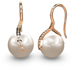 Milene İnci Küpe - Inci ve beyaz zirkon 14 ayar rose altın küpe #xryfeh