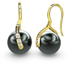 Milene İnci Küpe - Siyah inci ve swarovski 925 ayar altın kaplama gümüş küpe #znb7r1