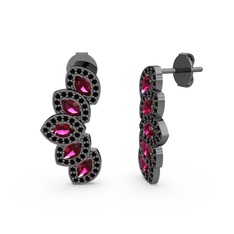 Siyah zirkon ve rodolit garnet 925 ayar siyah rodyum kaplama gümüş küpe