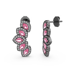 Lisa Mekik Küpe - Swarovski ve pembe kuvars 925 ayar siyah rodyum kaplama gümüş küpe #12acsux
