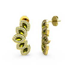 Lisa Mekik Küpe - Swarovski ve peridot 18 ayar altın küpe #130cvc0