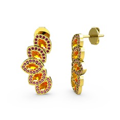 Rodolit garnet ve sitrin 8 ayar altın küpe