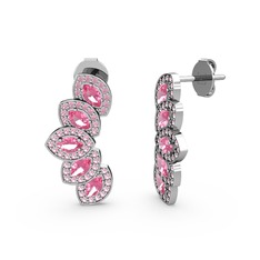 Lisa Mekik Küpe - Pembe kuvars 14 ayar beyaz altın küpe #14b0z24