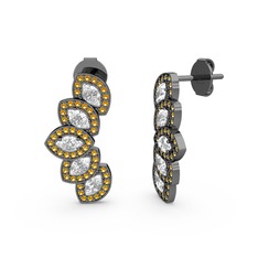 Lisa Mekik Küpe - Sitrin ve swarovski 925 ayar siyah rodyum kaplama gümüş küpe #14b2hln