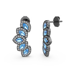 Lisa Mekik Küpe - Pırlanta ve akuamarin 925 ayar siyah rodyum kaplama gümüş küpe (0.088 karat) #153z4qo