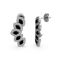 Beyaz zirkon ve siyah zirkon 18 ayar beyaz altın küpe