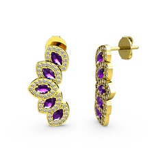 Lisa Mekik Küpe - Swarovski ve ametist 18 ayar altın küpe #170p4nt