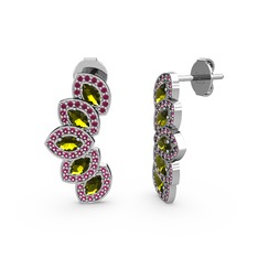 Rodolit garnet ve peridot 14 ayar beyaz altın küpe