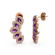 Lisa Mekik Küpe - Swarovski ve ametist 8 ayar rose altın küpe #17e8vk0