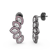 Lisa Mekik Küpe - Pembe kuvars ve swarovski 925 ayar siyah rodyum kaplama gümüş küpe #19tw3n2