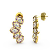 Lisa Mekik Küpe - Ametist ve beyaz zirkon 925 ayar altın kaplama gümüş küpe #1akmg7z