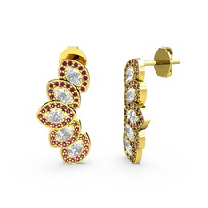 Rodolit garnet ve swarovski 18 ayar altın küpe
