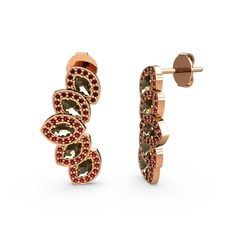 Garnet ve dumanlı kuvars 8 ayar rose altın küpe