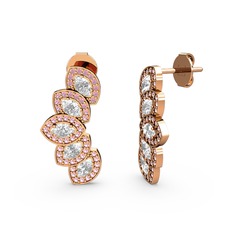 Pembe kuvars ve swarovski 18 ayar rose altın küpe