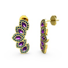 Lab safir ve ametist 14 ayar altın küpe