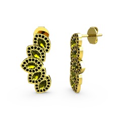 Lisa Mekik Küpe - Siyah zirkon ve peridot 18 ayar altın küpe #1dpfk4b