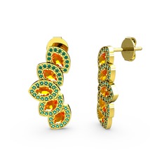 Yeşil kuvars ve sitrin 8 ayar altın küpe