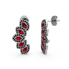 Siyah zirkon ve garnet 14 ayar beyaz altın küpe