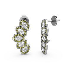 Peridot ve swarovski 8 ayar beyaz altın küpe
