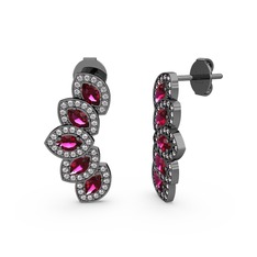 Lisa Mekik Küpe - Swarovski ve rodolit garnet 925 ayar siyah rodyum kaplama gümüş küpe #1fqnus2