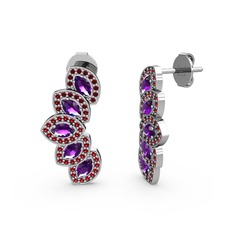 Garnet ve ametist 8 ayar beyaz altın küpe