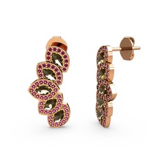 Rodolit garnet ve dumanlı kuvars 8 ayar rose altın küpe