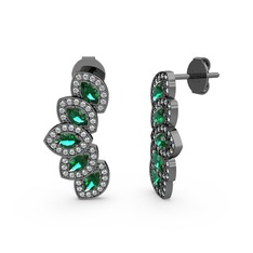 Lisa Mekik Küpe - Swarovski ve yeşil kuvars 925 ayar siyah rodyum kaplama gümüş küpe #1gbnqmq