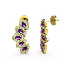 Lisa Mekik Küpe - Akuamarin ve ametist 8 ayar altın küpe #1hevtgu