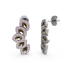 Lisa Mekik Küpe - Pembe kuvars ve dumanlı kuvars 14 ayar beyaz altın küpe #1ig3xqw