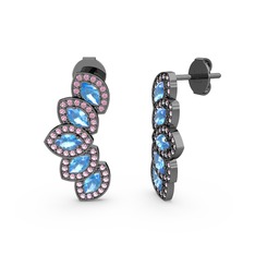 Pembe kuvars ve akuamarin 925 ayar siyah rodyum kaplama gümüş küpe