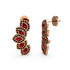 Siyah zirkon ve garnet 18 ayar rose altın küpe