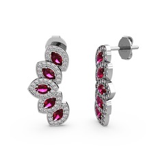 Beyaz zirkon ve rodolit garnet 14 ayar beyaz altın küpe