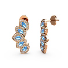 Swarovski ve akuamarin 925 ayar rose altın kaplama gümüş küpe
