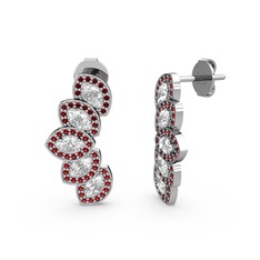 Garnet ve swarovski 8 ayar beyaz altın küpe
