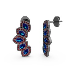 Lisa Mekik Küpe - Garnet ve lab safir 925 ayar siyah rodyum kaplama gümüş küpe #1lh8o0l