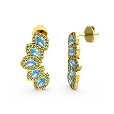 Lisa Mekik Küpe - Dumanlı kuvars ve akuamarin 925 ayar altın kaplama gümüş küpe #1o9cqt8