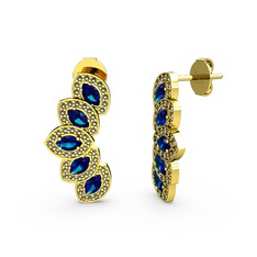 Dumanlı kuvars ve lab safir 18 ayar altın küpe