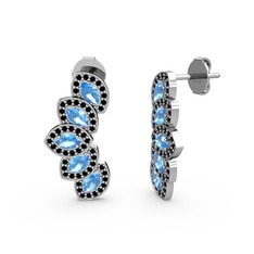 Siyah zirkon ve akuamarin 14 ayar beyaz altın küpe