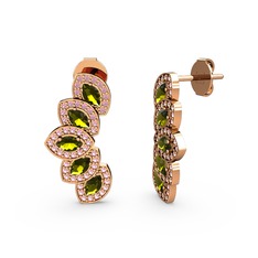 Lisa Mekik Küpe - Pembe kuvars ve peridot 8 ayar rose altın küpe #1r0y15f