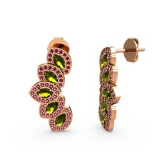 Rodolit garnet ve peridot 18 ayar rose altın küpe