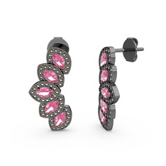 Dumanlı kuvars ve pembe kuvars 925 ayar siyah rodyum kaplama gümüş küpe