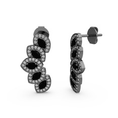 Lisa Mekik Küpe - Swarovski ve siyah zirkon 925 ayar siyah rodyum kaplama gümüş küpe #1uascun