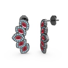 Lisa Mekik Küpe - Akuamarin ve kök yakut 925 ayar siyah rodyum kaplama gümüş küpe #1v9slng