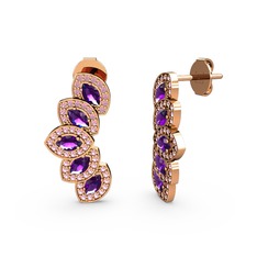 Pembe kuvars ve ametist 8 ayar rose altın küpe