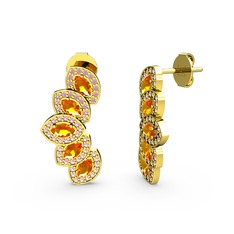 Lisa Mekik Küpe - Pembe kuvars ve sitrin 18 ayar altın küpe #1w1coj7