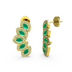 Swarovski ve kök zümrüt 18 ayar altın küpe