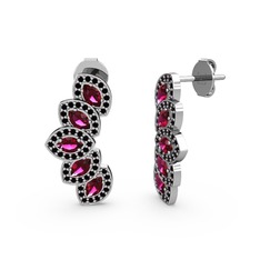 Siyah zirkon ve rodolit garnet 18 ayar beyaz altın küpe