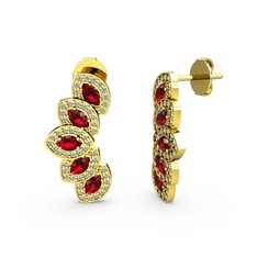 Beyaz zirkon ve garnet 14 ayar altın küpe
