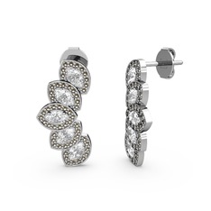 Dumanlı kuvars ve beyaz zirkon 14 ayar beyaz altın küpe